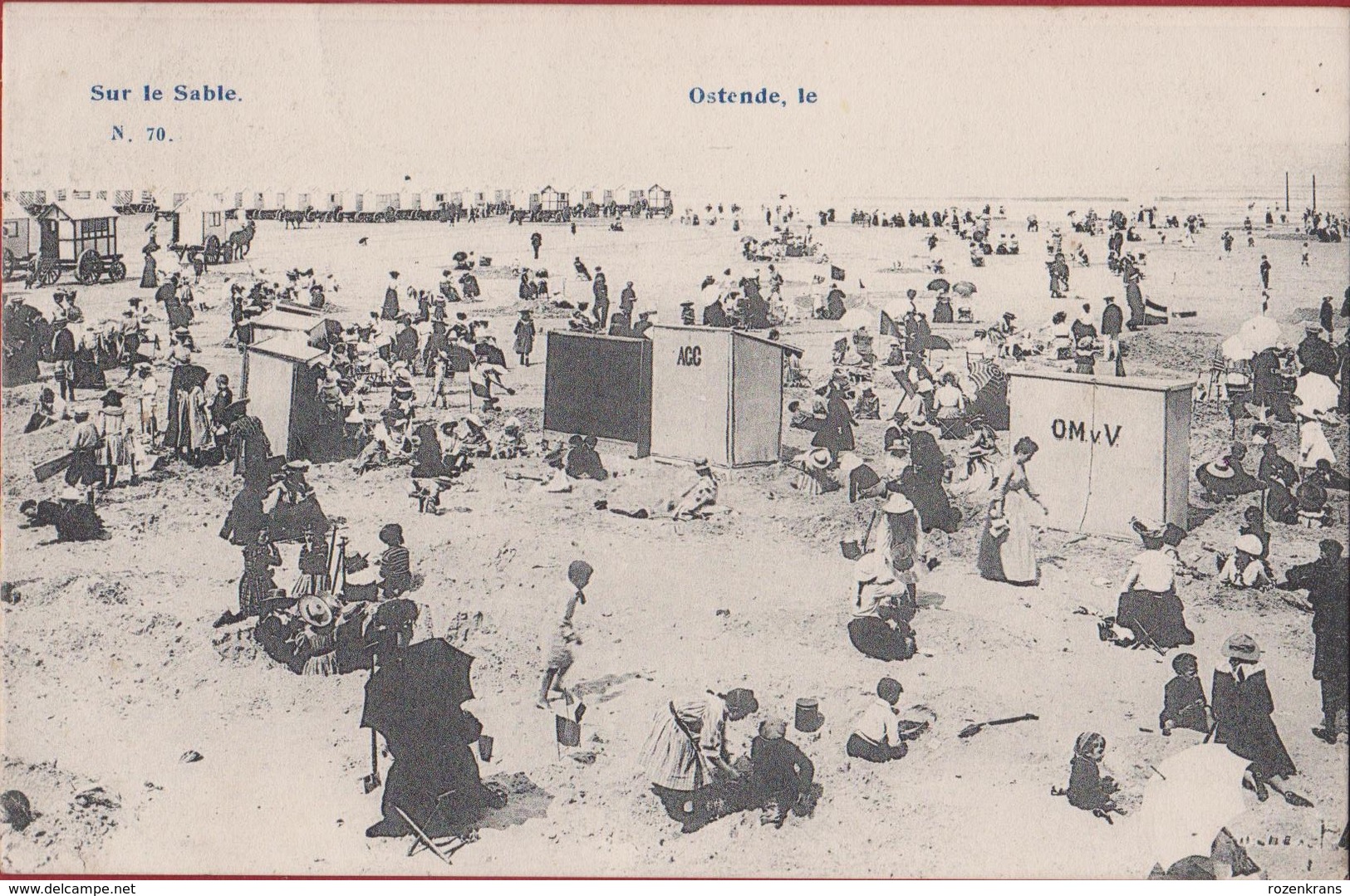 Ostende Oostende La Plage Sur Le Sable 1905 Belle Epoque Strandcabines (In Zeer Goede Staat) - Oostende