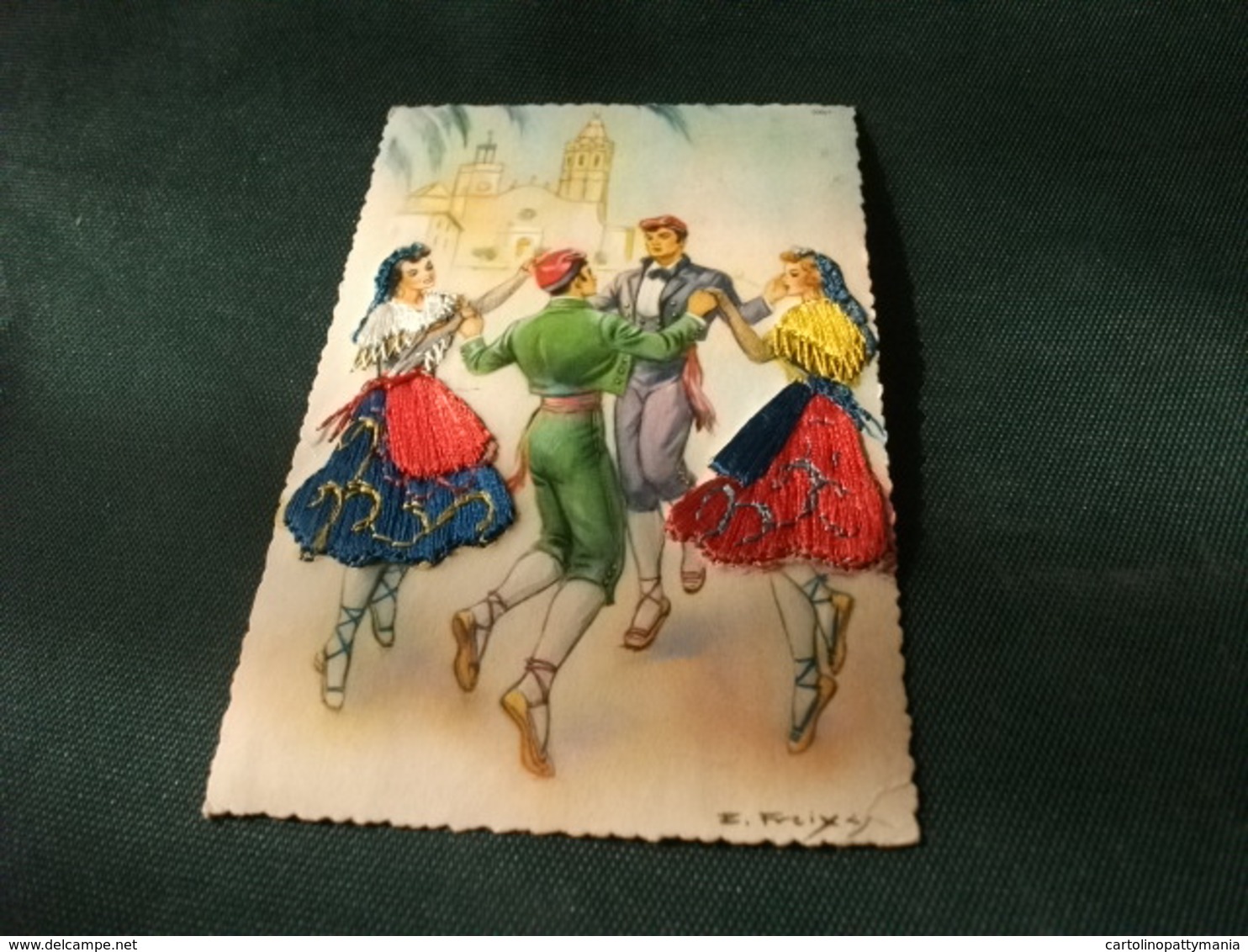 Cartolina Ricamo BORDADO EMBROIDERY RICAMATA DONNE BALLERINI SPAGNA BALLO DANZA  CHIESA E. FREIXY FRANCOBOLLO SPORT P.F. - Ricamate