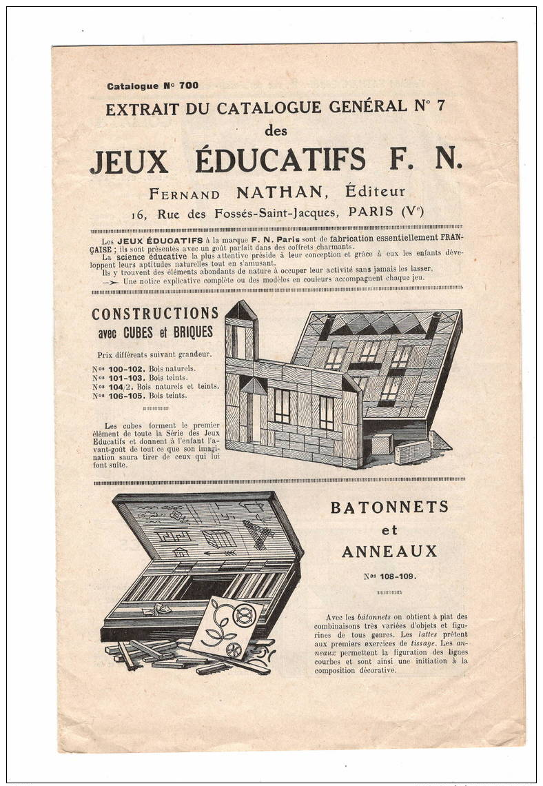 Catalogue Jeux Nathan  1928 12 Pages  TTB état - Werbung