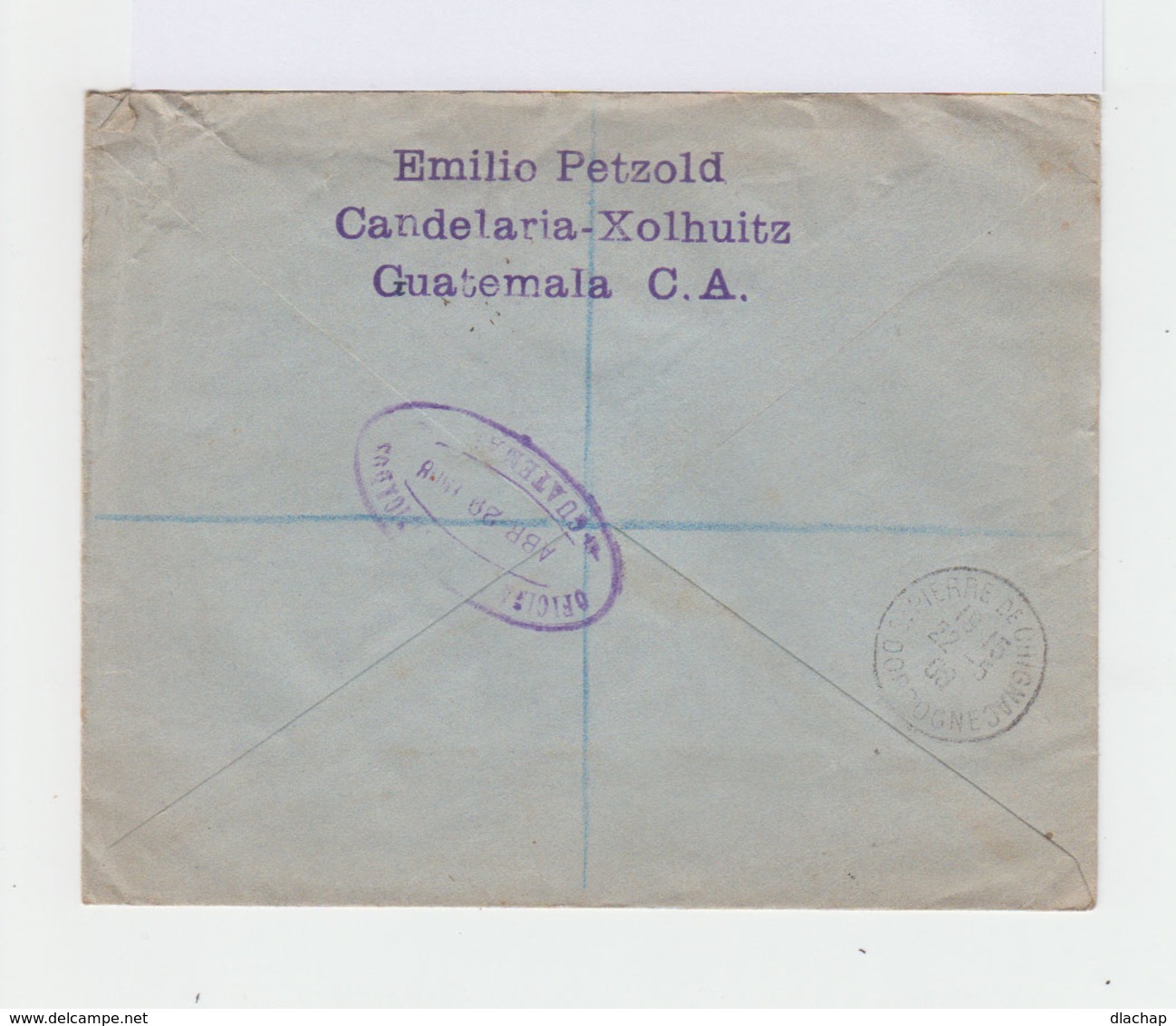 Sur Enveloppe 2 Timbres Guatemala 75 C. Violet Et Noir Et 50 C. Brun Et Rouge. CAD 1908 Violet Xolhuitz. (738) - Guatemala