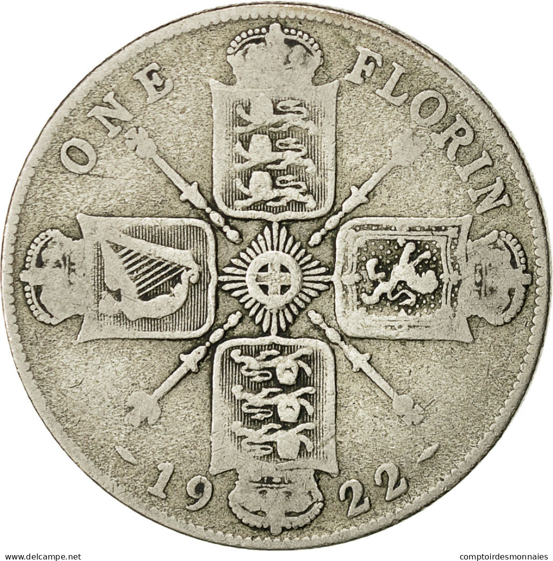 Monnaie, Grande-Bretagne, George V, Florin, Two Shillings, 1922, TB, Argent - J. 1 Florin / 2 Shillings