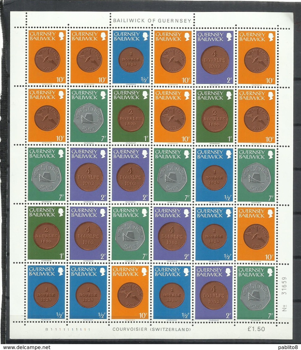 GUERNSEY GUERNESEY 1980 COINS MONETE SHEET FOGLIO MNH - Guernesey