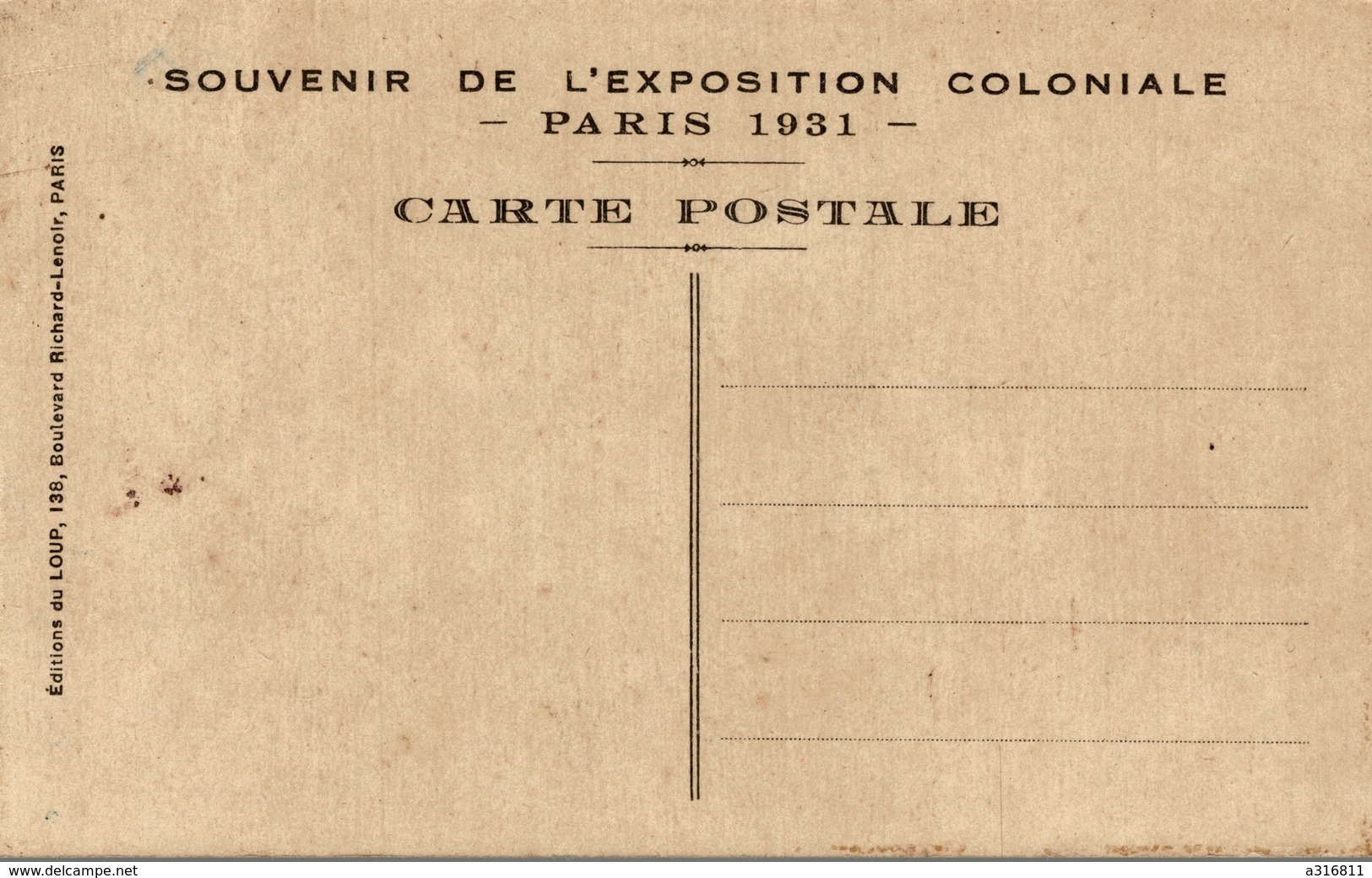 CPA - Un Pérruquier énergique - SOUVENIR DE L'EXPOSITION COLONIALE PARIS 1931 - Edit. Du LOUP - Scans Recto-Verso - Ausstellungen