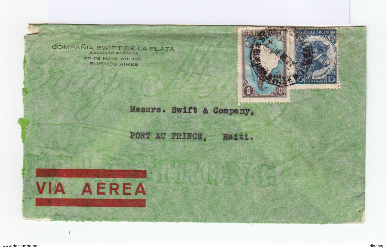 Sur Enveloppe Via Aerea Pour Haïti Deux Timbres Oblitérés 1936. (743) - Poste Aérienne