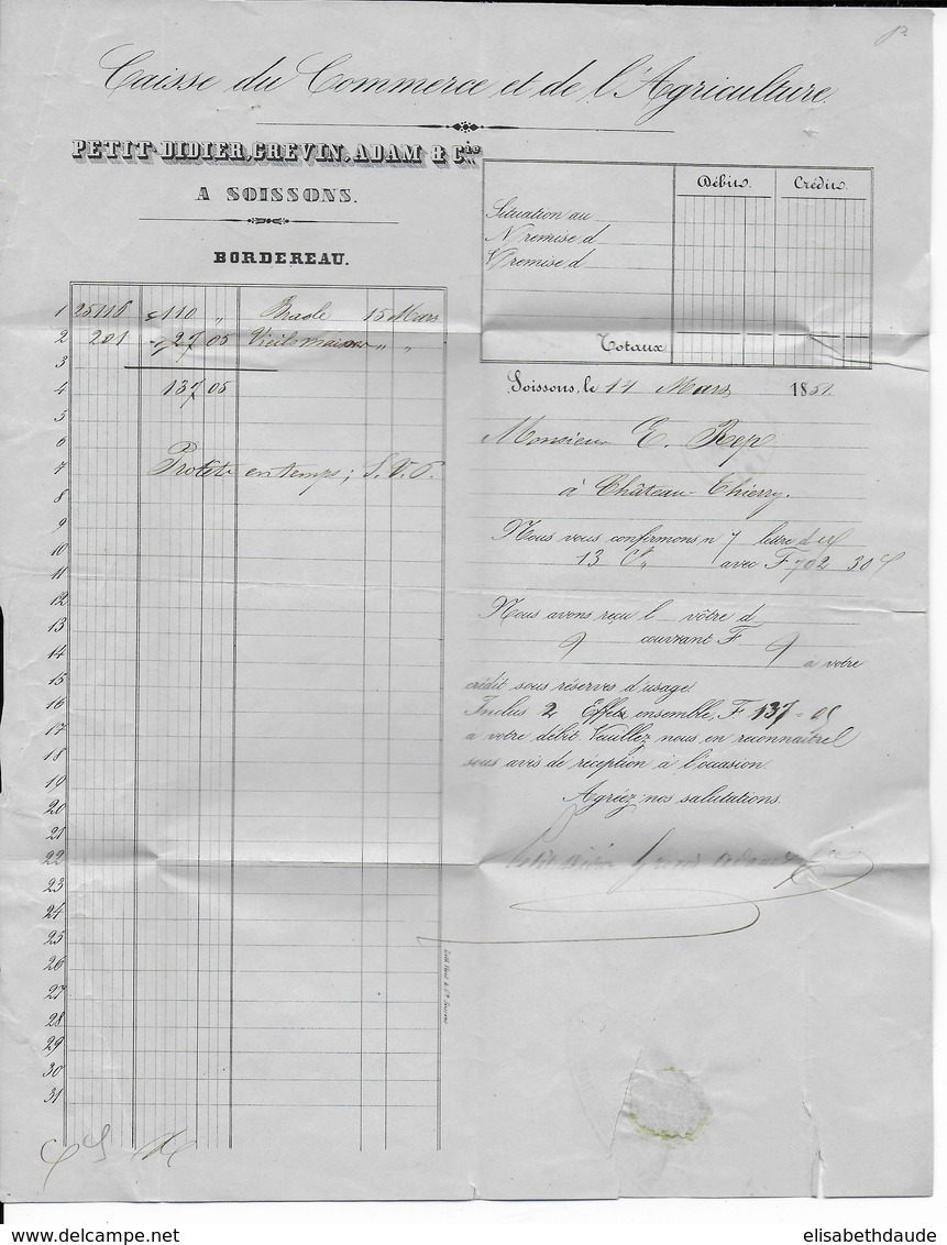 1851 - CERES SUP Sur LETTRE De SOISSONS (AISNE) Avec GRILLE => CHATEAU-THIERRY - 1849-1850 Cérès