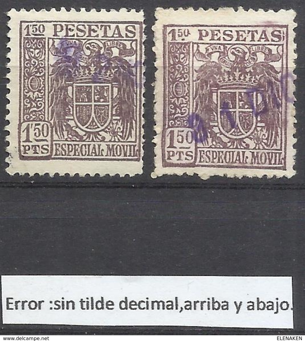 Q511G-GRAN ERROR NO RESEÑADO EN CATALOGOS ,AÑO 1940.SELLOS FISCALES Nº148 EDIFIL,1,50 CON PUNTO Y OTRO CON LINEA Y PESET - Variedades & Curiosidades