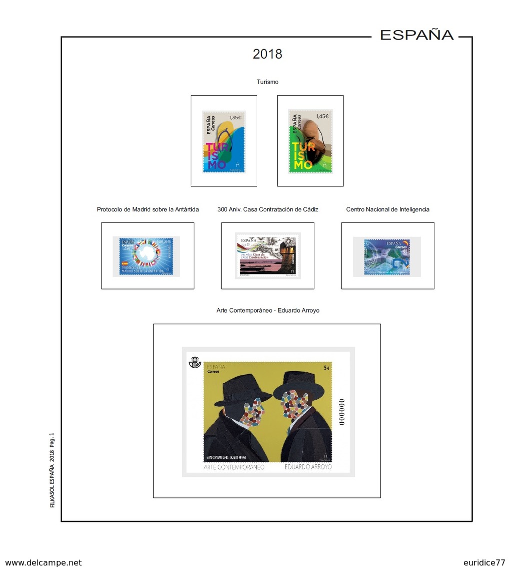 Suplemento Filkasol España 2018 (AÑO COMPLETO) - Montado Con Filoestuches HAWID Transparentes - Pre-printed Pages