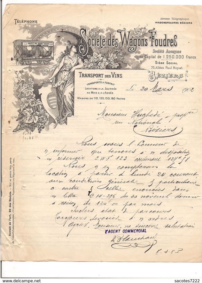 21 FACTURES BEZIERS :Poudre,quincaillerie Mercerie Bois Serrurerie Transport Bijouterie électricité Wagons Foudres.... - 1900 – 1949