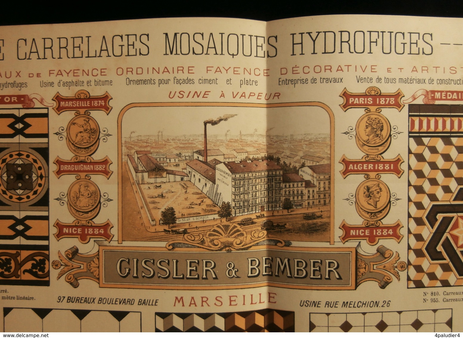 ( Architecture Bâtiment Construction ) Affiche Catalogue CARRELAGES MOSAIQUES GISSLER Et BEMBER MARSEILLE 1884 - Affiches