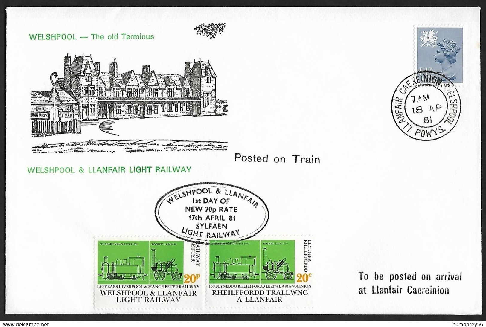 1981 - GREAT BRITAIN [WALES] - Cover Welshpool & Llanfair Light Railway + SG W39+Railway - LLANFAIR CAEREINION WELSHPOOL - Local Issues