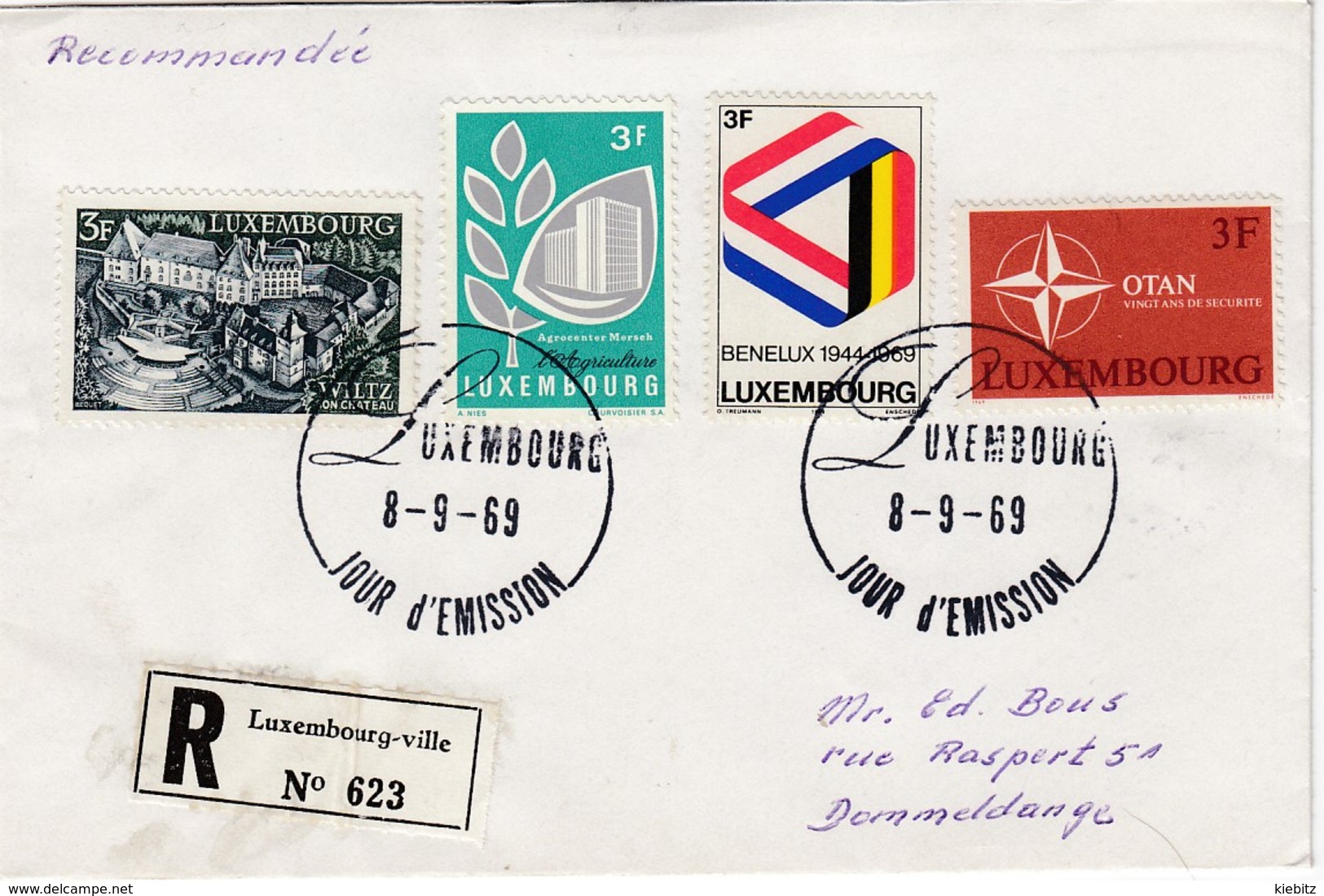 LUXEMBURG 1969 - MiNr: 793-795 Reco Ersttag Beleg 8.9. - FDC