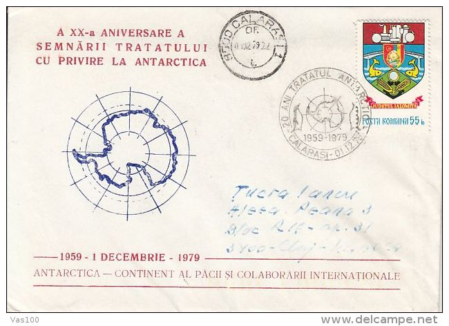 SOUTH POLE, ANTARCTIC TREATY, PENGUIN, SPECIAL COVER, 1979, ROMANIA - Tratado Antártico