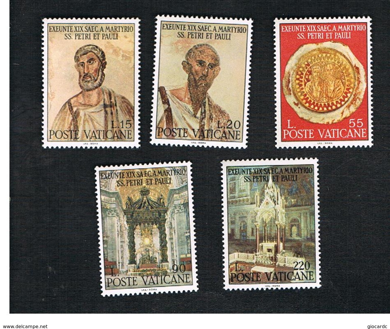 VATICANO (VATICAN) - UNIF. 448.452 - 1967 19^ CENTENARIO SANTI PIETRO E PAOLO: SERIE COMPLETA DI 5  -  MINT** - Nuevos