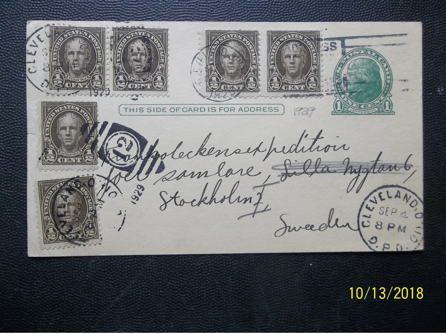 USA: 1929 Uprated Postal Card To Sweden (#EJ1) - 1921-40