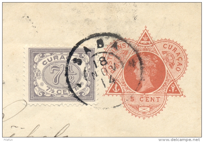 Curacao - 1914 - 5 Cent Wilhelmina, Envelop G1 + 7,5 Cent Van Grootrond SABA Naar Den Haag / Nederland - Curaçao, Nederlandse Antillen, Aruba