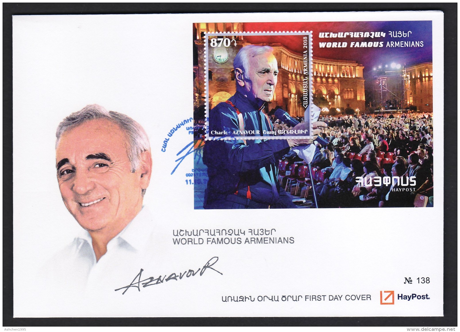 Armenie 2018, Les Arméniens De Renommée Mondiale: Charles Aznavour, SS  - FDC - Arménie