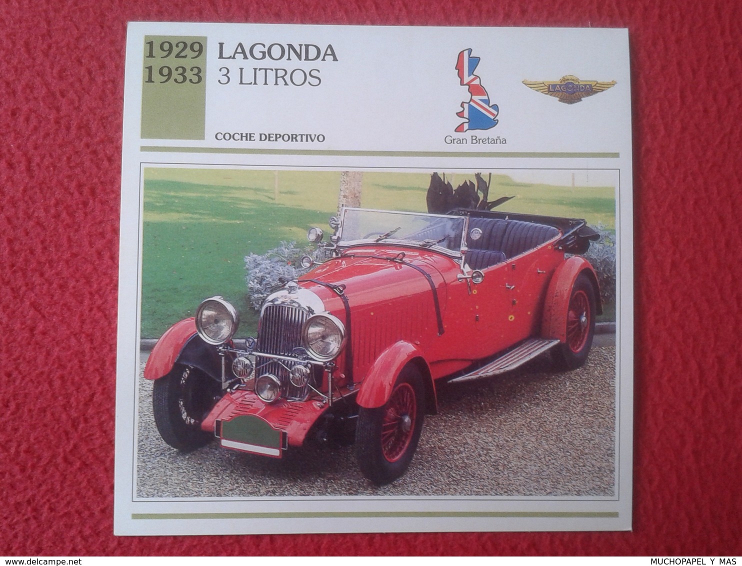 FICHA TÉCNICA DATA TECNICAL SHEET FICHE TECHNIQUE AUTO COCHE CAR VOITURE 1929 1933 LAGONDA 3 LITROS GREAT BRITAIN CARS - Coches