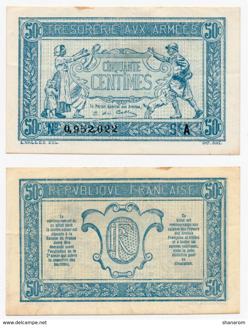 1917 // TRESORERIE AUX ARMEE // 50 Centimes // Série A - 1917-1919 Army Treasury