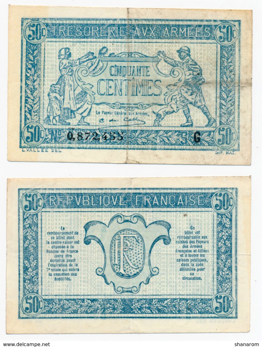 1917 // TRESORERIE AUX ARMEE // 50 Centimes // Série G - 1917-1919 Army Treasury