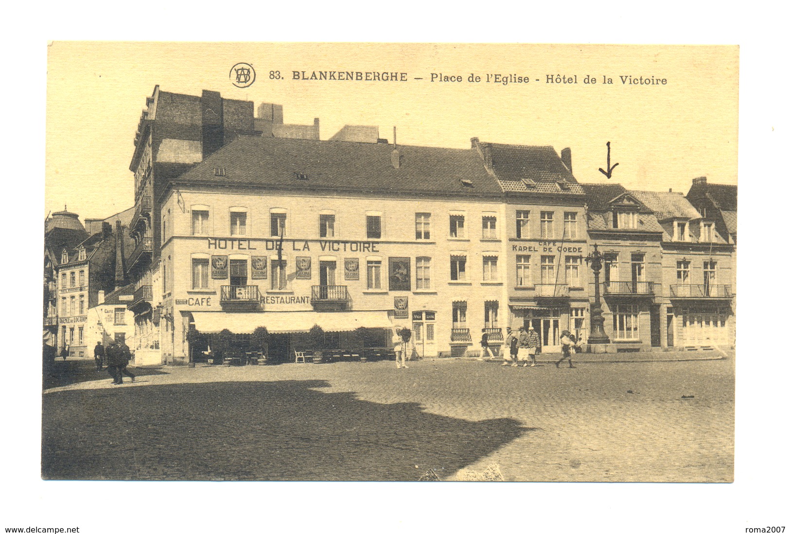 PK/CP BLANKENBERGHE : Place De L'Eglise - Hôtel De La Victoire. Café KAREL DE GOEDE. Blanco Kaart. - Blankenberge