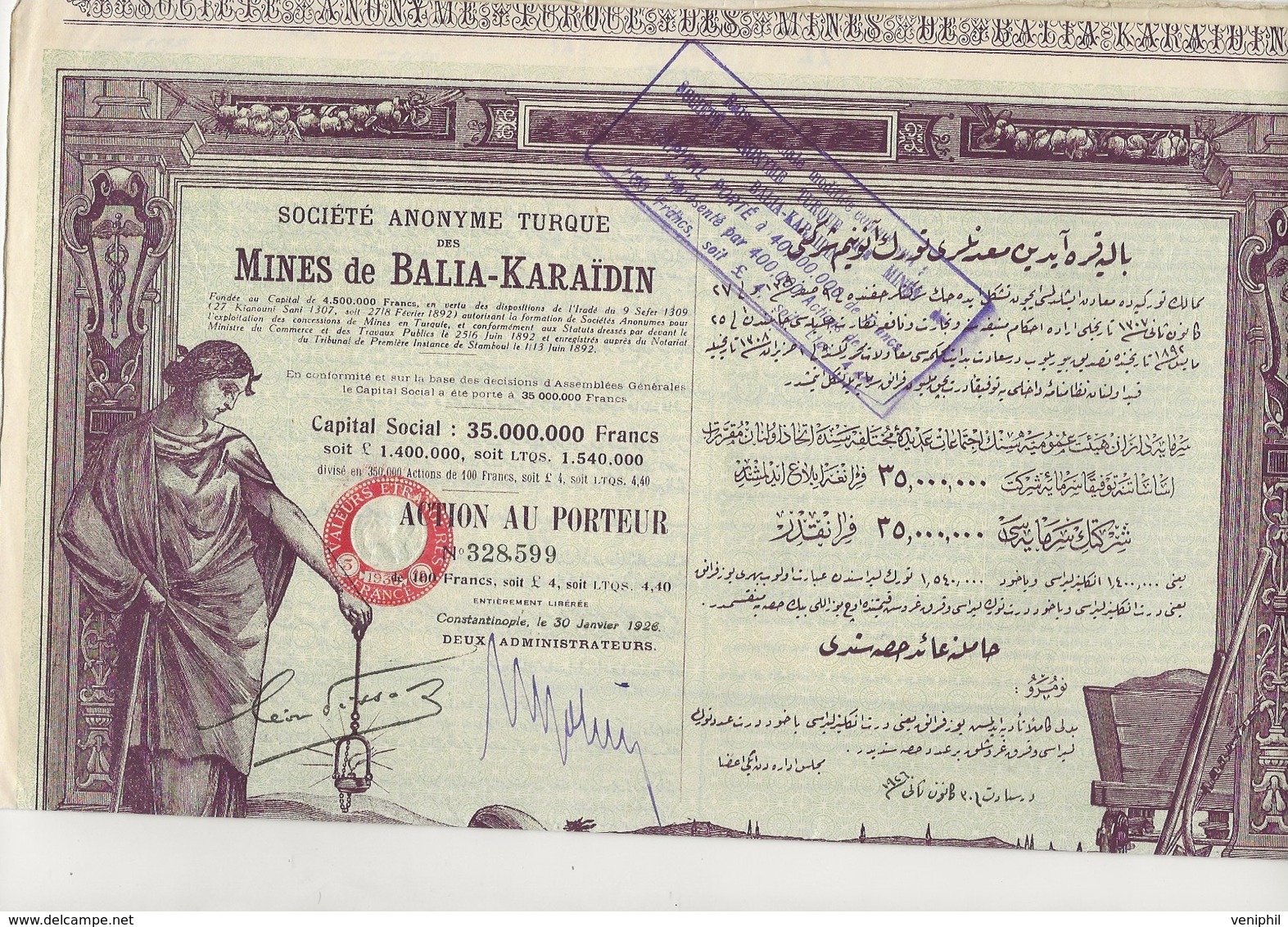 MINES DE BALIA -KARAIDIN -SOCIETE ANONYME TURQUE -1923 - Mijnen