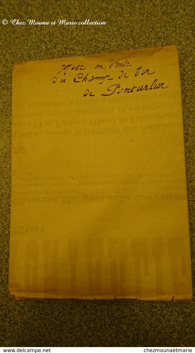 AFFICHE 1927 CHAMP DE TIR PONTARLIER VENTE AUX ENCHERES PUBLIQUES 154 X 75 CM - DOUBS