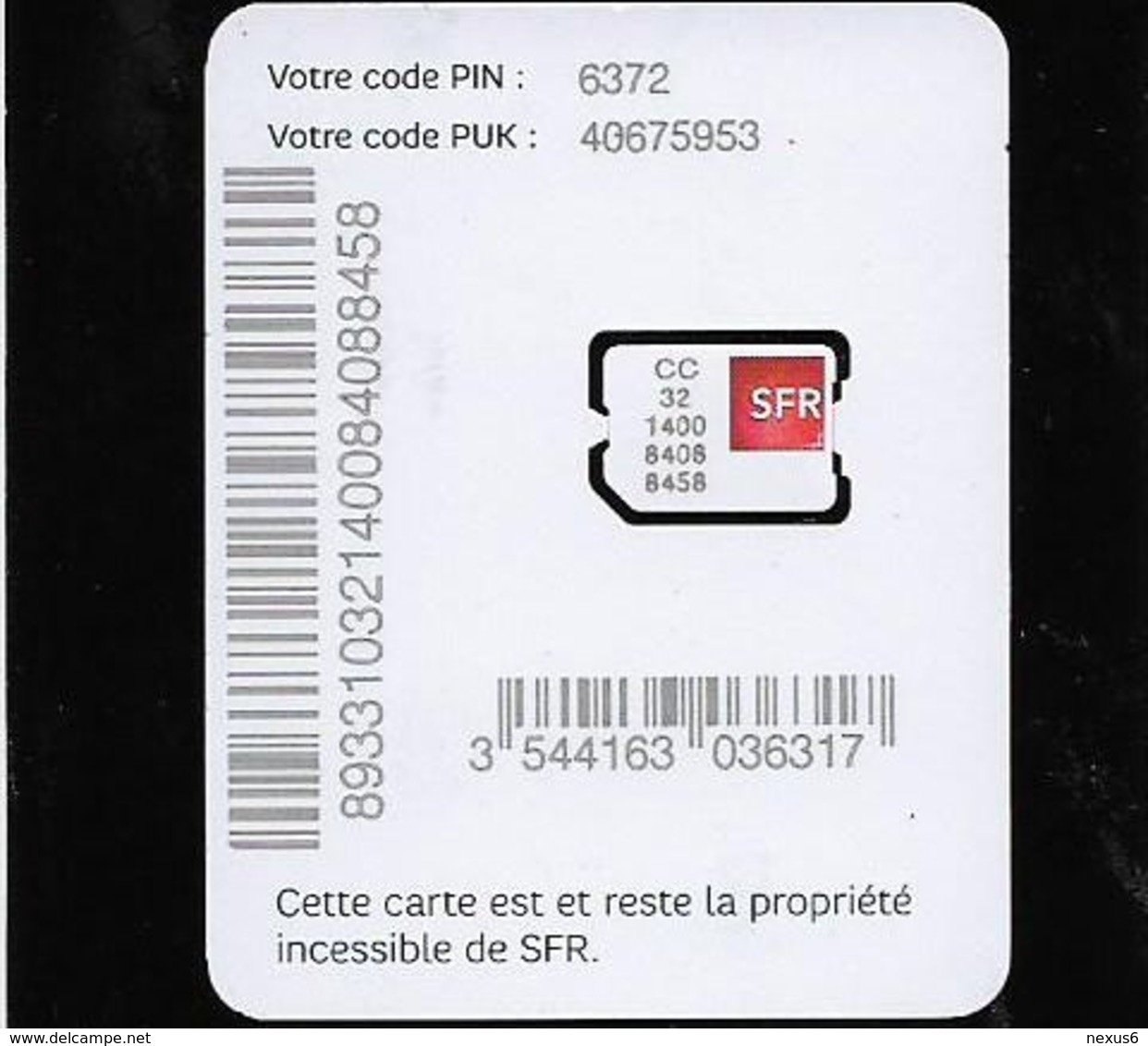 France - SFR - Ma SIM (White Mini Card) - GSM SIM4 Nano, Mint - Altri & Non Classificati