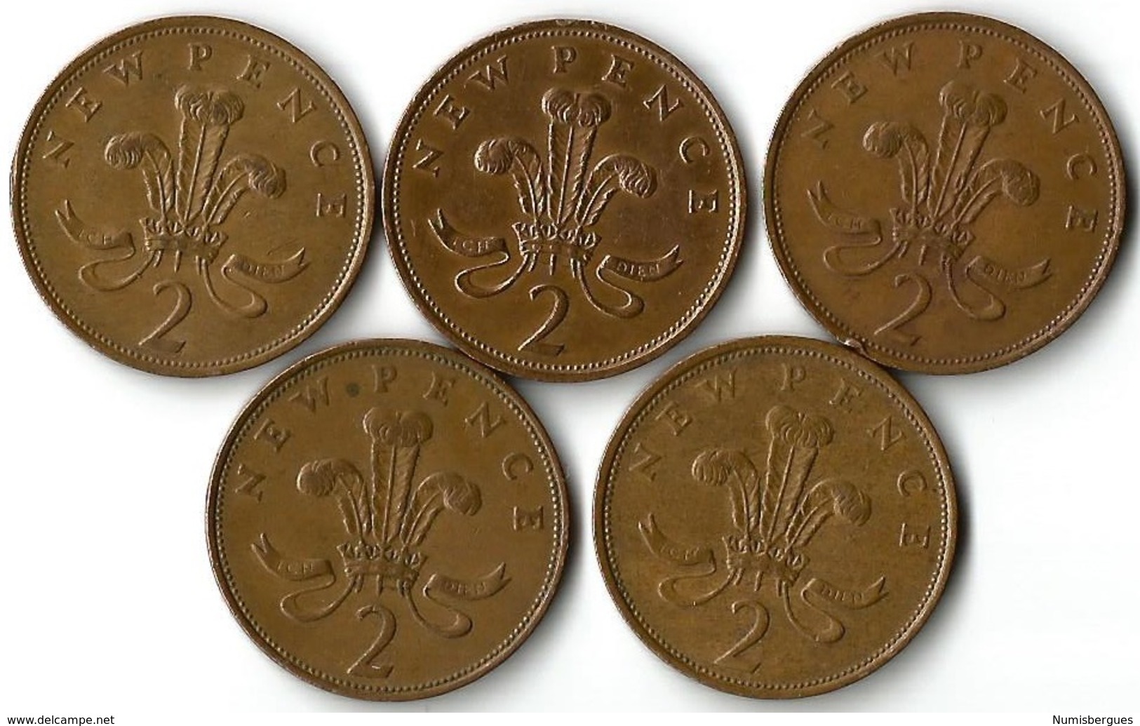 Lot 5 Pièces De Monnaie 2  Pences - 2 Pence & 2 New Pence