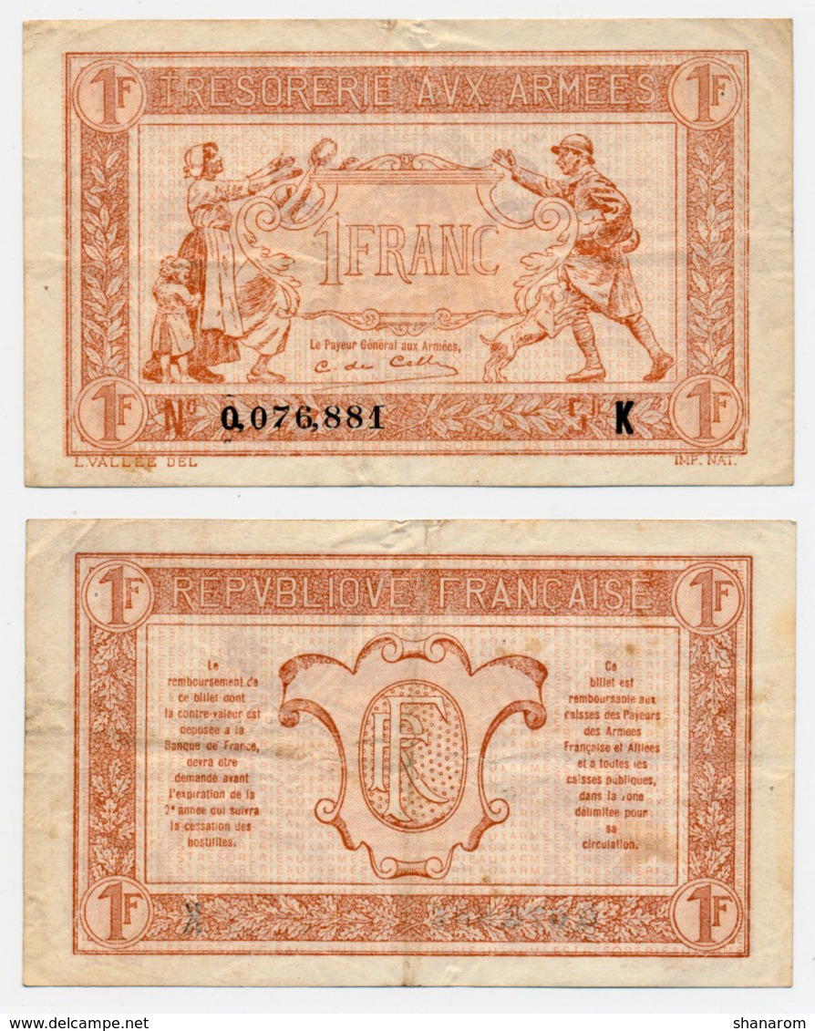 1917 // TRESORERIE AUX ARMEE // Un Franc // Série K - 1917-1919 Army Treasury