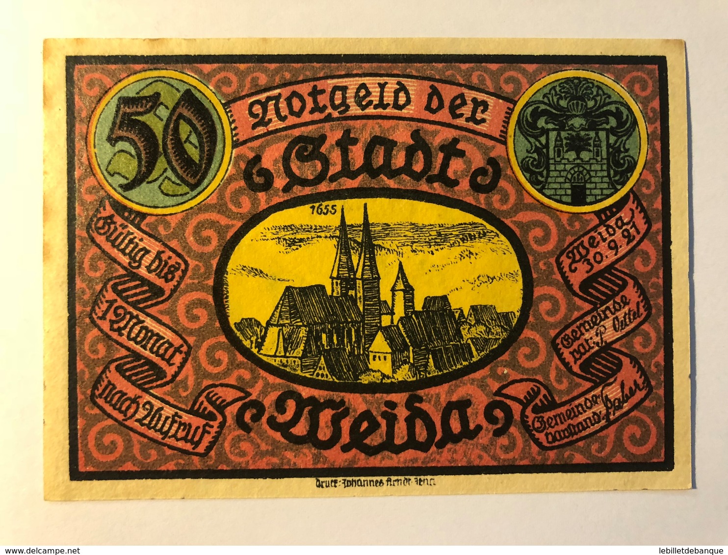 Allemagne Notgeld Weida 50 Pfennig - Collections