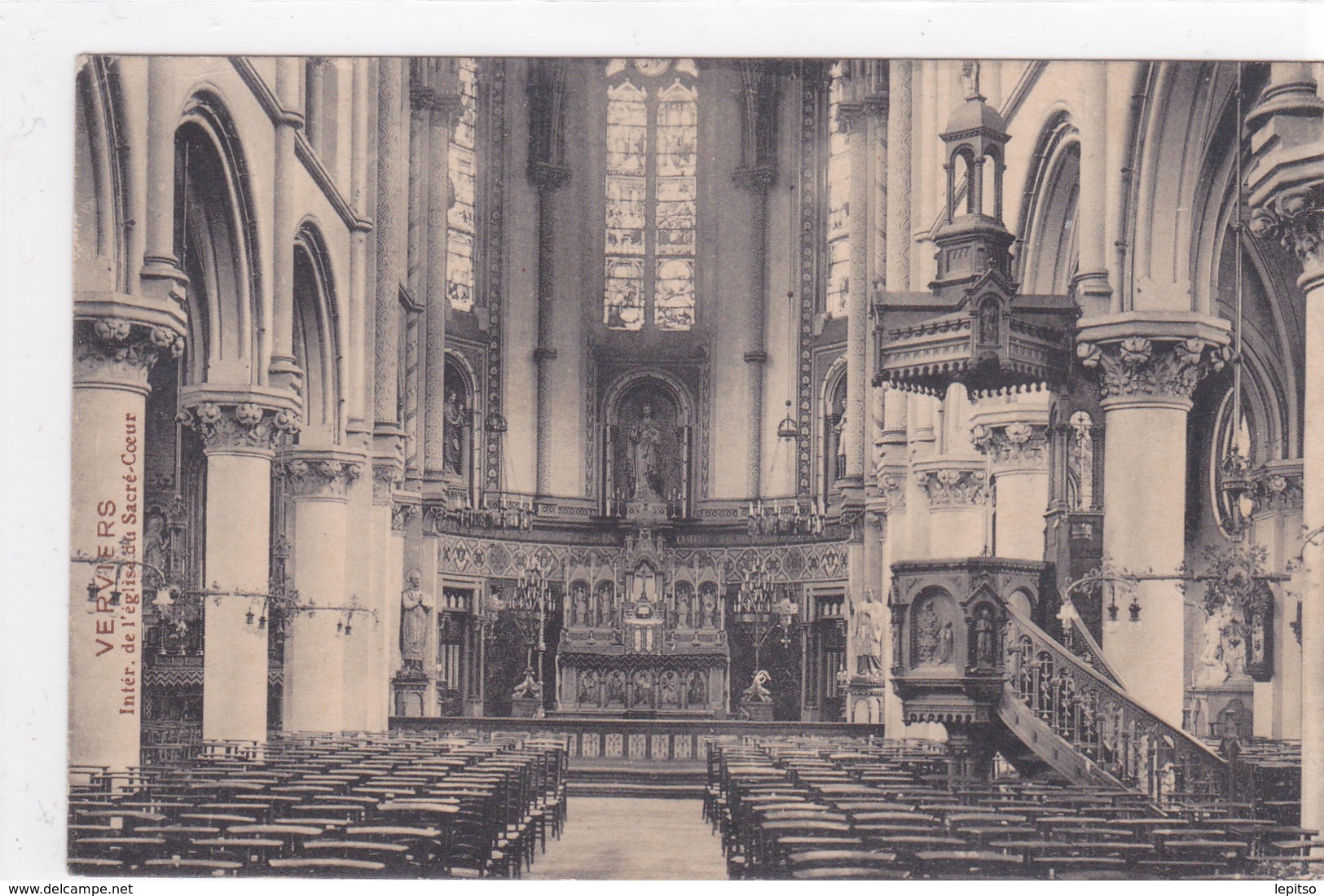 VERVIERS  "Eglise Des Jésuites , Rue De Rome - Intérieur    " Circulée En 1912  DEMOLIE (voir Scans ) - Verviers