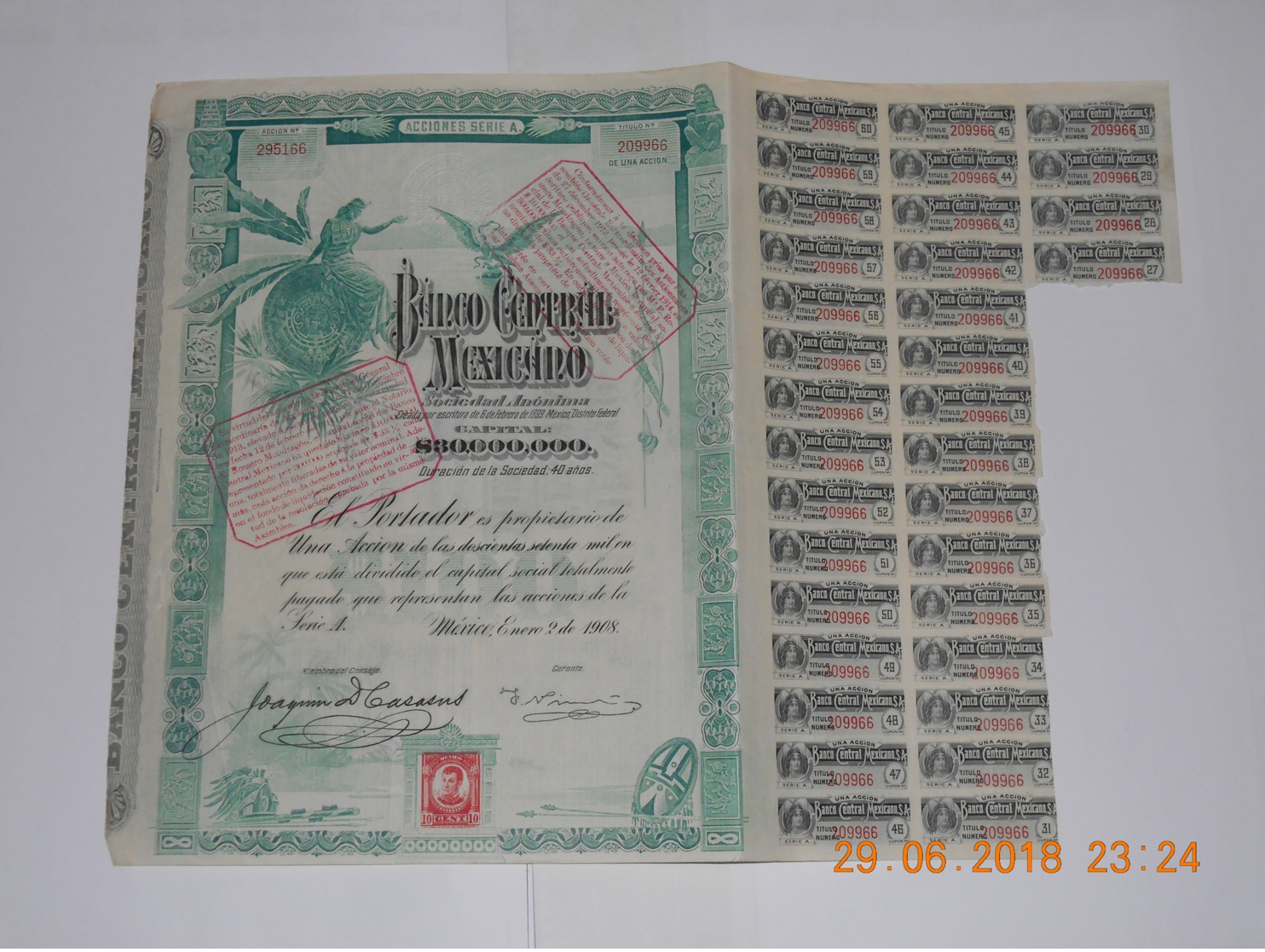 ACTION BANCO CENTRAL MEXICANO - 1908 - Banque & Assurance