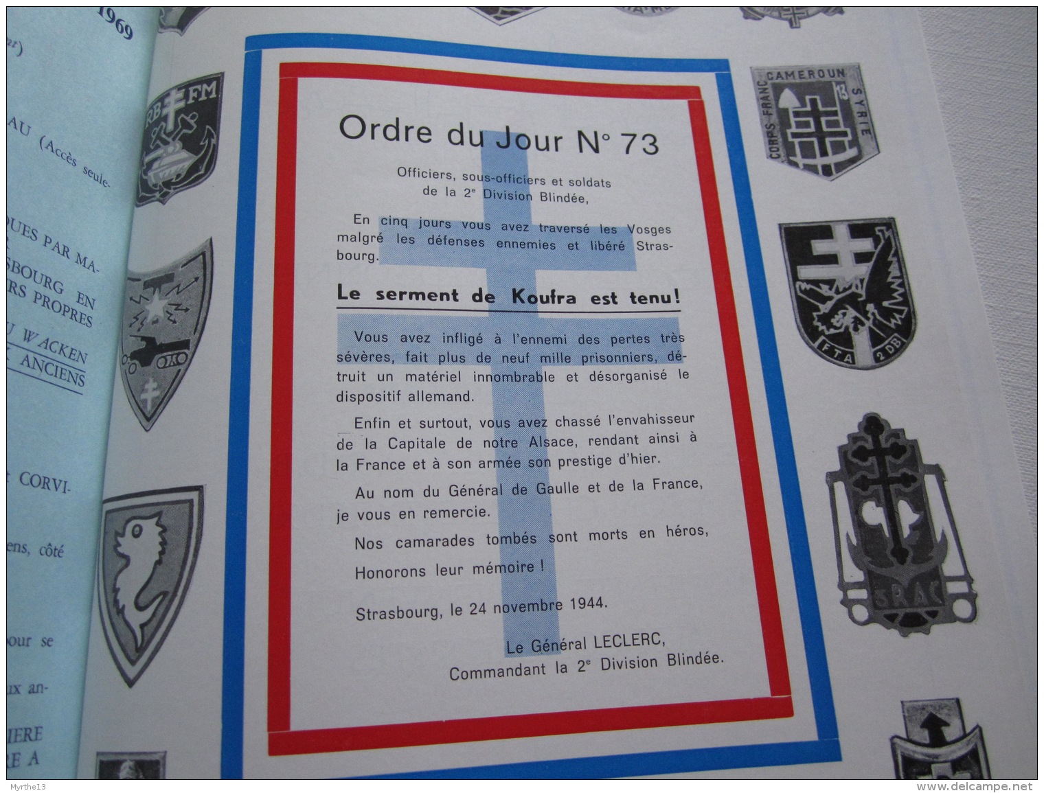 Livre MILITARIA   DIVISION LECLERC  2 ème DB   25 ème Anniversaire De La Libération De STRASBOURG  1944 1969 - Français