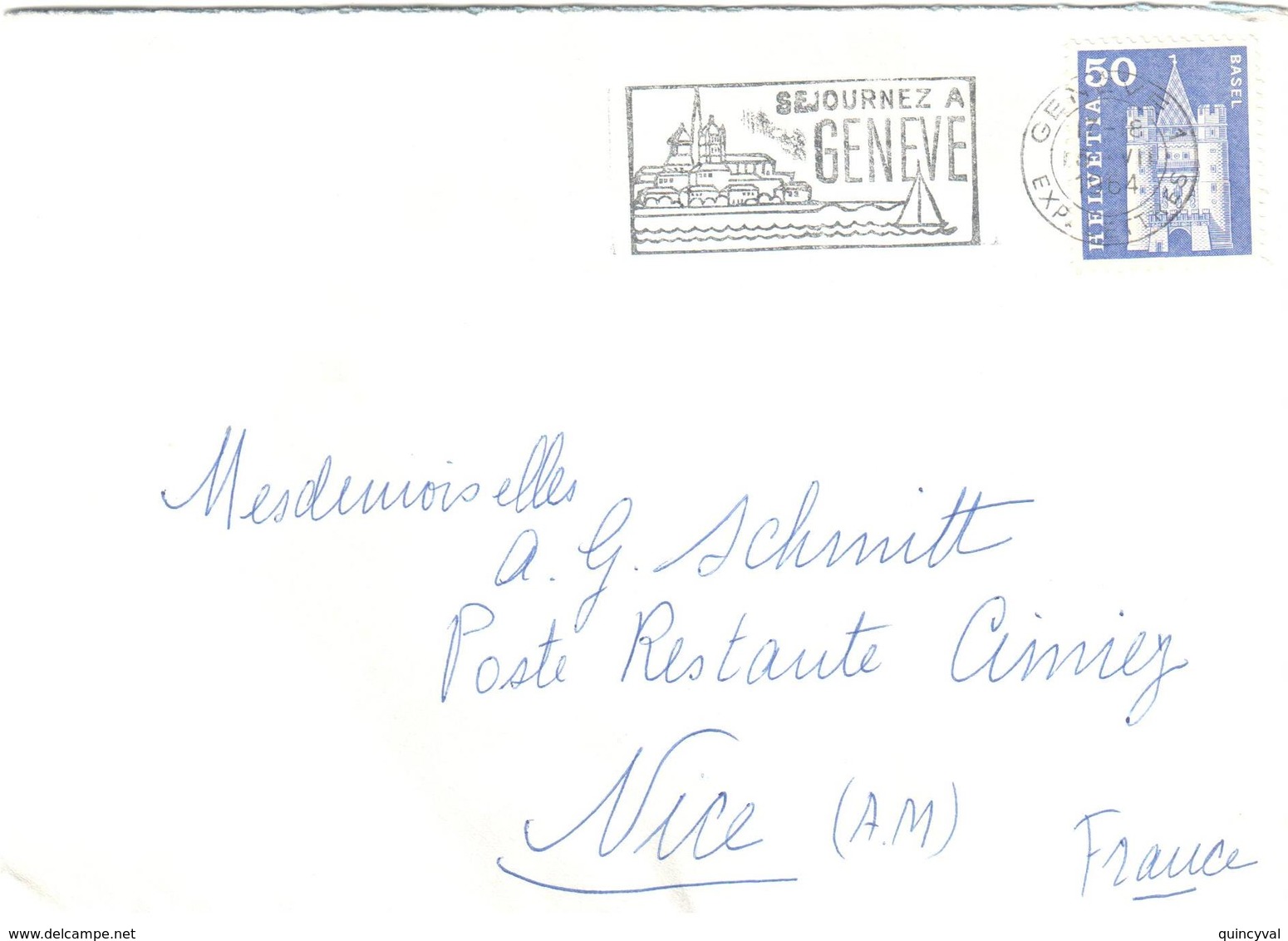 NICE CIMIEZ Alpes Maritimes 06 Lettre De Suisse En POSTE RESTANTE Taxe Verso 30c Fleurs 99 Ob 17 7 1964 - Lettres & Documents