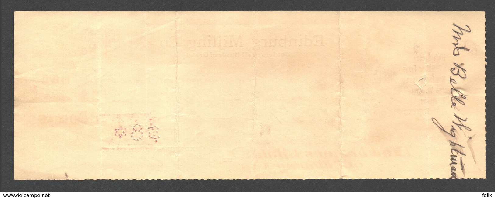 1908 Bank Check Edinburg Milling Co. (dealers In Grain) / The Farmers Bank Of Edinburg, VA - Chèques & Chèques De Voyage