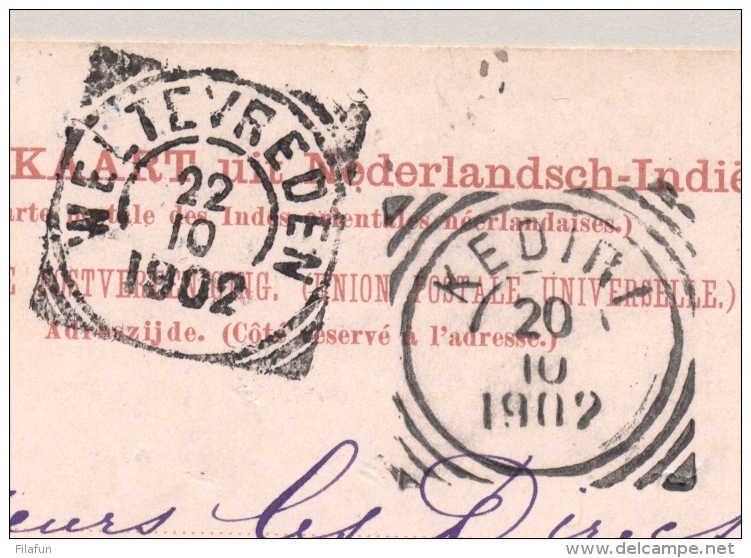 Nederlands Indië - 1902 - 7,5 Cent Cijfer, Briefkaart G12 Z-2 Van Langstempel PAREE Via VK KEDIRI Naar Paris / France - Netherlands Indies