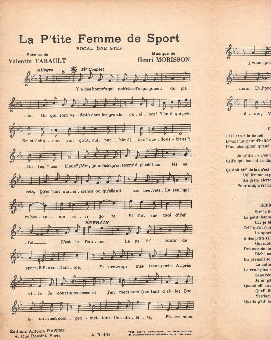 CAF CONC MAURICE MILLIÈRE LE HAVRE PARTITION LA P'TITE FEMME DE SPORT TARAULT HARRY MORRISSON RASIMI HUMOUR - Autres & Non Classés