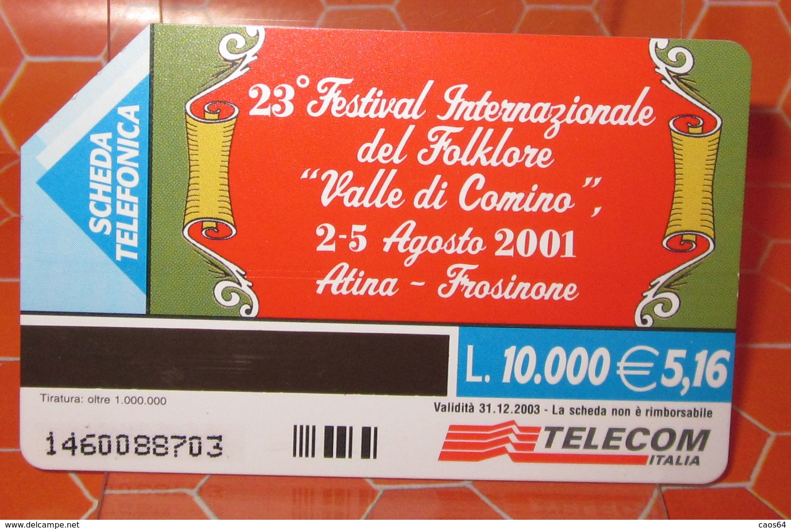 TELECOM LIRE 10.000 FESTA DEL FOLKLORE 2001     SCHEDA TELEFONICA USED - Public Advertising