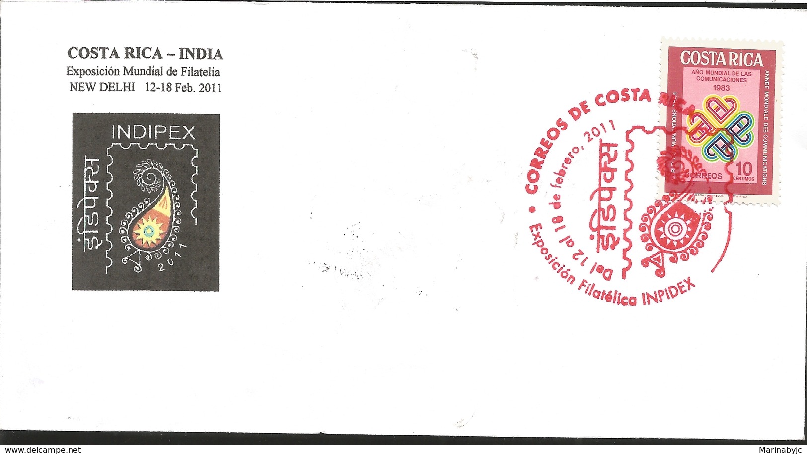 J) 2011 COSTA RICA, WORLD YEAR OF COMMUNICATIONS, INPIDEX PHILATELIC EXHIBITION, LOVE, RED CANCELLATION, FDC - Costa Rica