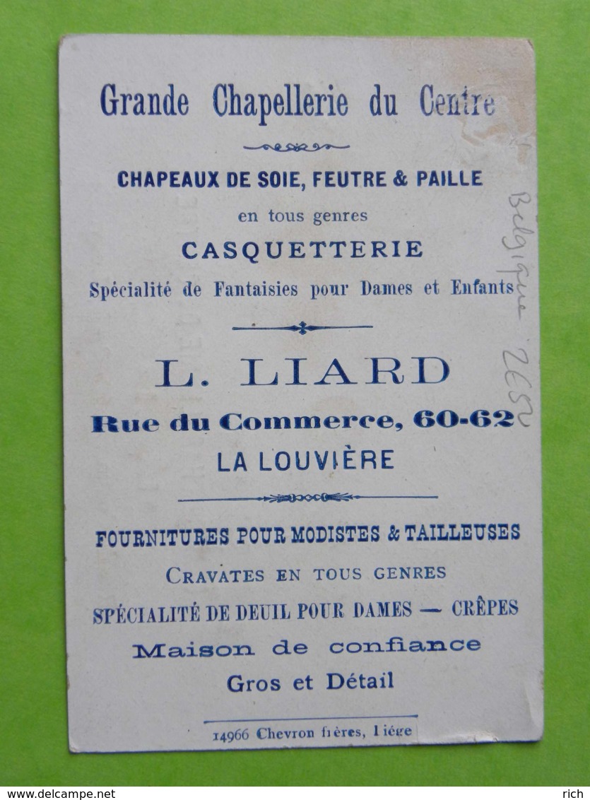 Carte Commerciale - Belgique - La Louvière - Grande Chapellerie Du Centre, 60-62 Rue Du Commerce - L LIARD - La Louvière