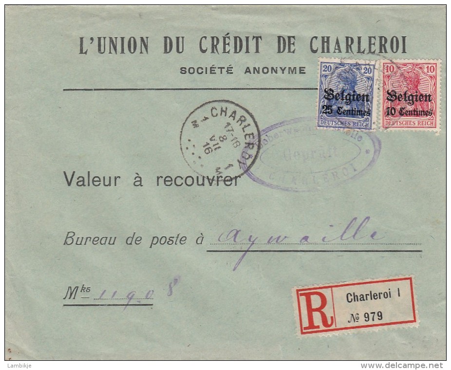Deutsches Reich  Landespost Belgien R Brief 1914-18 - Besetzungen 1914-18