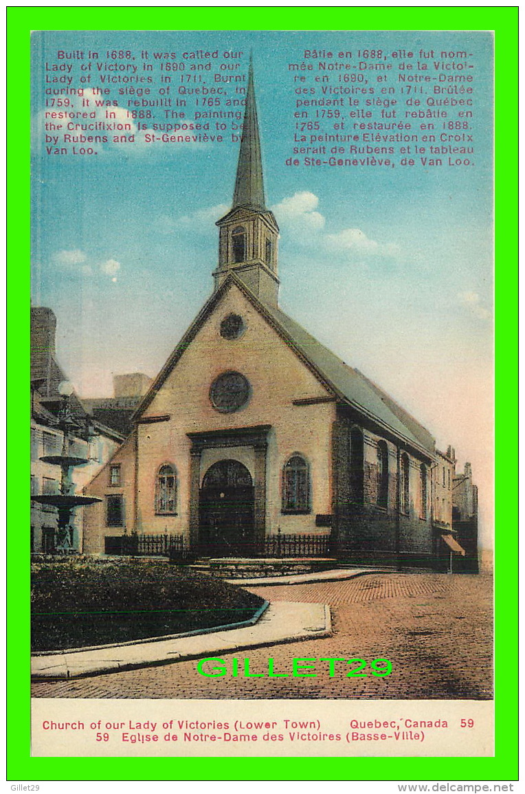 QUÉBEC - L'ÉGLISE NOTRE DAME DES VICTOIRES, BÂTIE EN 1688 - LIBRAIRIE GARNEAU LTÉE - - Québec - La Cité