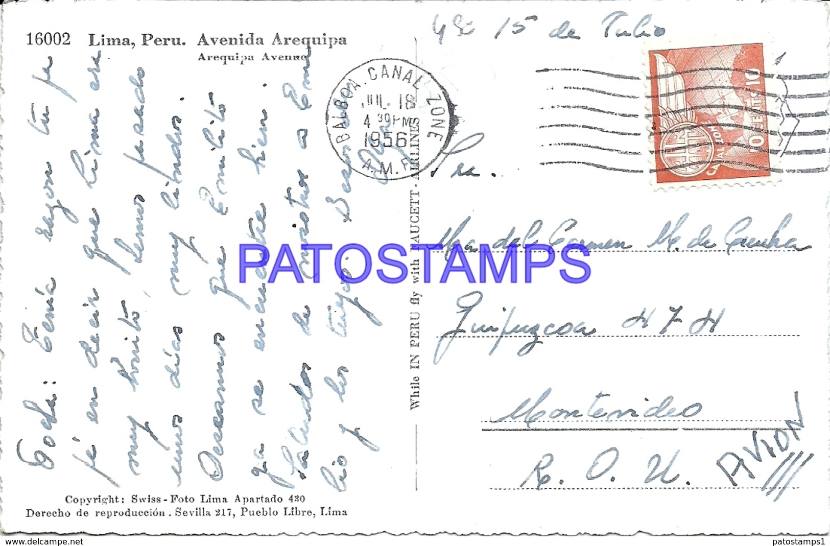 101515 PERU LIMA AVENIDA AREQUIPA CIRCULATED TO URUGUAY POSTAL POSTCARD - Peru