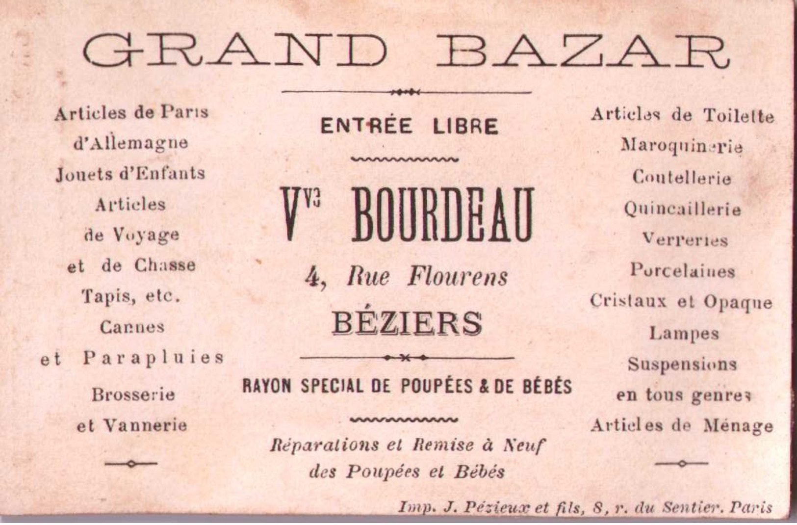 Chromo BOURDEAU Bazar Béziers 34 - Mademoiselle... -  Scans Recto-verso - Autres & Non Classés