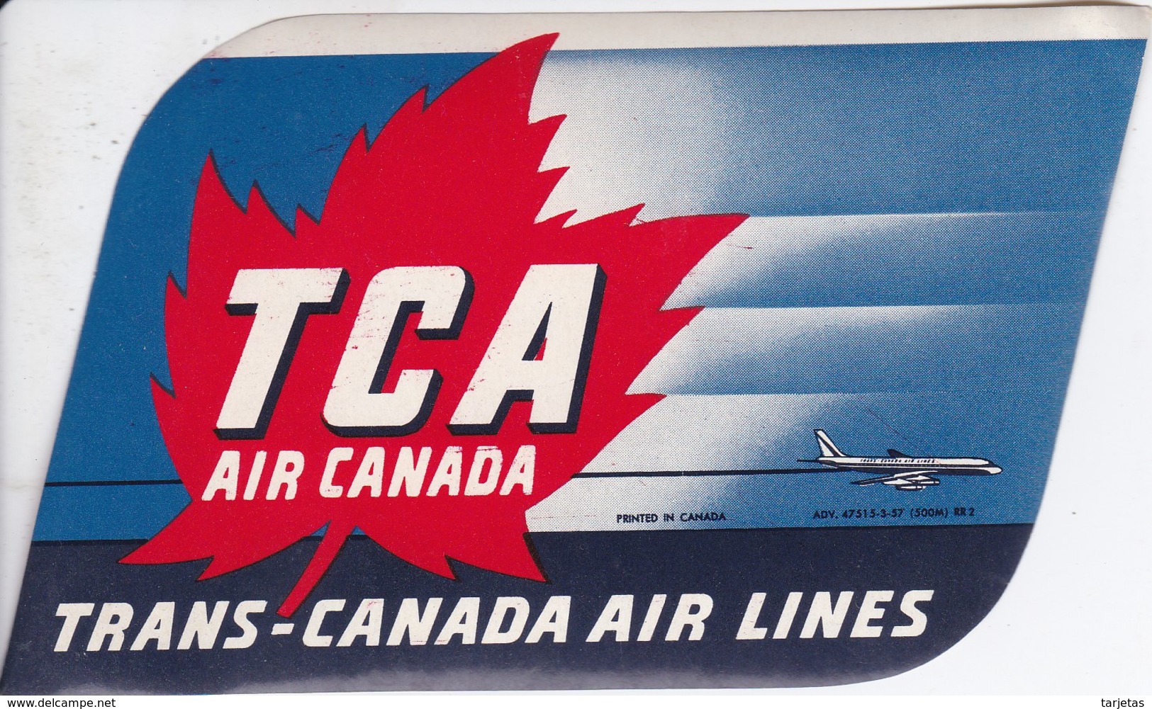 ANTIGUA ETIQUETA DE LA COMPAÑIA AEREA TCA - TRANS-CANADA AIR LINES  (AVION-PLANE) - Baggage Labels & Tags