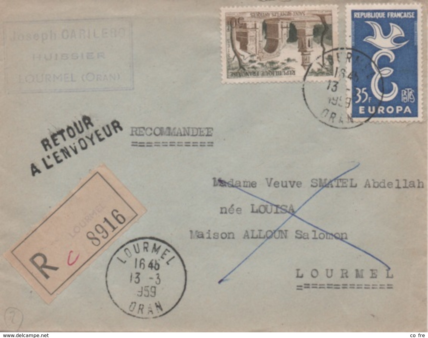 Lettre Recommandée D'Algérie, Affranchissement Timbre Français (n°1130: Saint-Rémy-les-antiques Et 1174: Europa) - Autres & Non Classés
