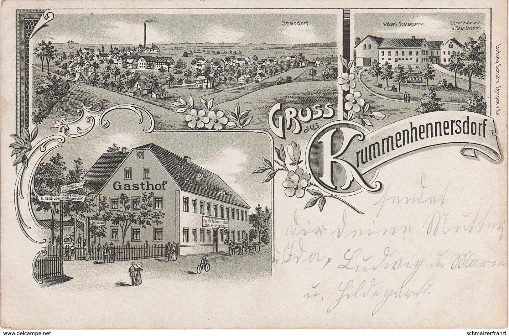 Litho AK Krummenhennersdorf Gasthof Freiberg Halsbrücke Reinsberg Großschirma Dittmannsdorf Oberschaar Bahnpost Nossen - Reinsberg (Sachsen)