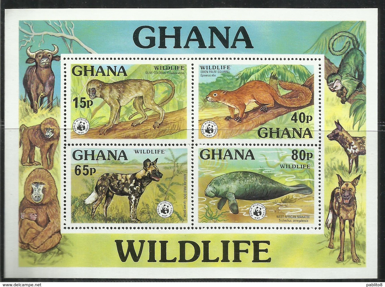 GHANA  1977 WWF WILDLIFE FAUNA NATURE ANIMALS ANIMALI BLOCK SHEET BLOCCO FOGLIETTO MNH - Ghana (1957-...)