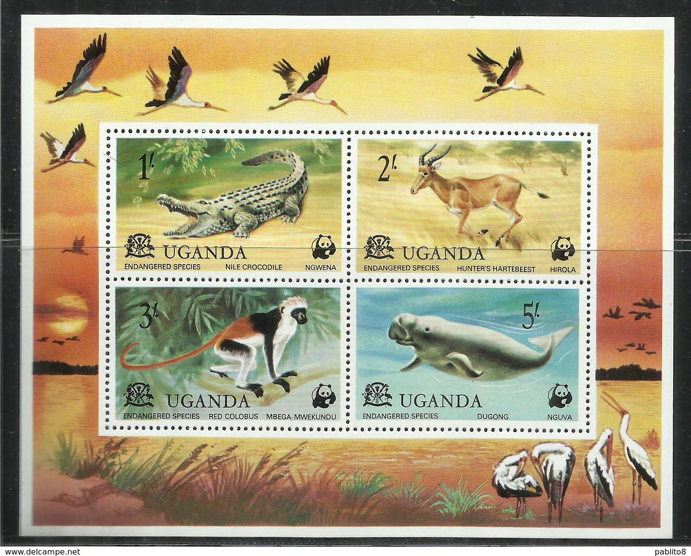 UGANDA 1977 FAUNA WWF ANIMALS WILDLIFE NATURE ANIMALI NATURA BLOCK SHEET BLOCCO FOGLIETTO BLOC FEUILLET MNH - Uganda (1962-...)