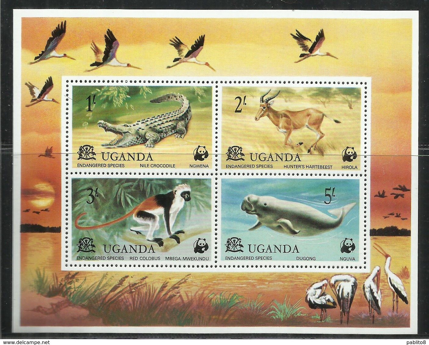 UGANDA 1977 FAUNA WWF ANIMALS WILDLIFE NATURE ANIMALI NATURA BLOCK SHEET BLOCCO FOGLIETTO BLOC FEUILLET MNH - Oeganda (1962-...)